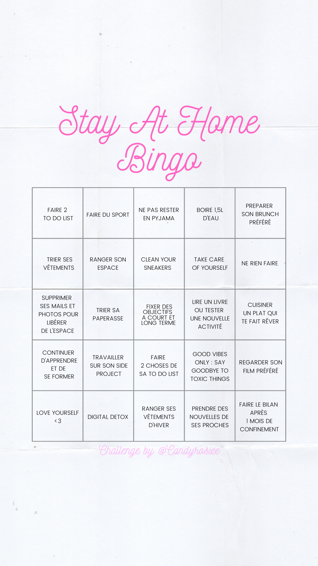 White Self-care Bingo Advocacy Interactive Instagram Story
